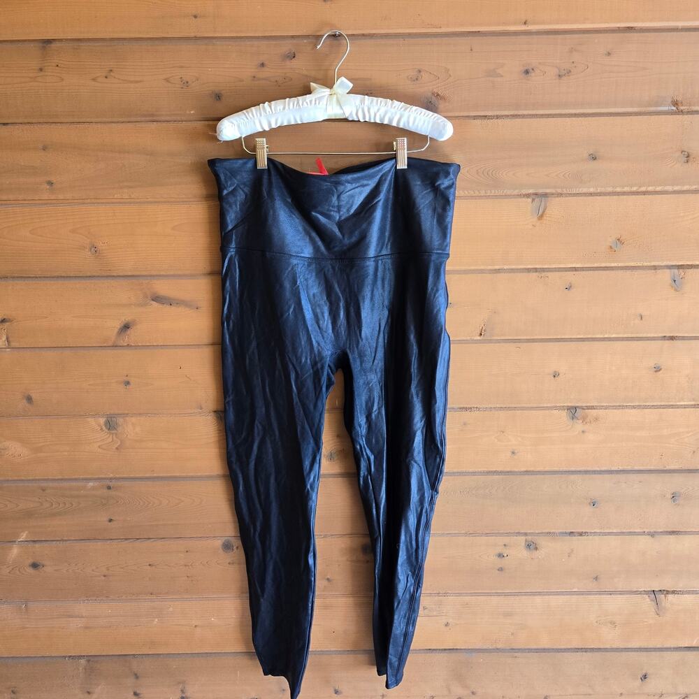 Spanx Legging Faux Leather High Rise Black Metallic 3X Smoothing Compression - Picture 2 of 5